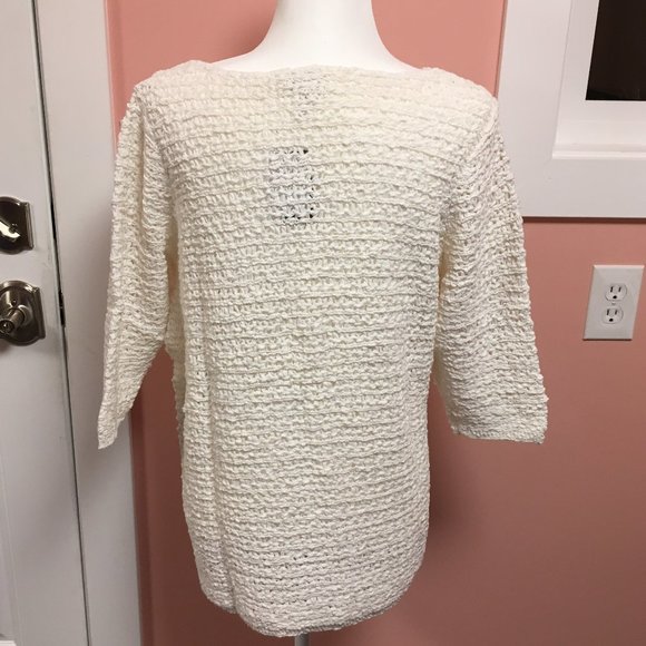 J Jill White Sweater with Side Button Detail 3/4 Sleeve NWT - Size L Petite - Picture 2 of 7